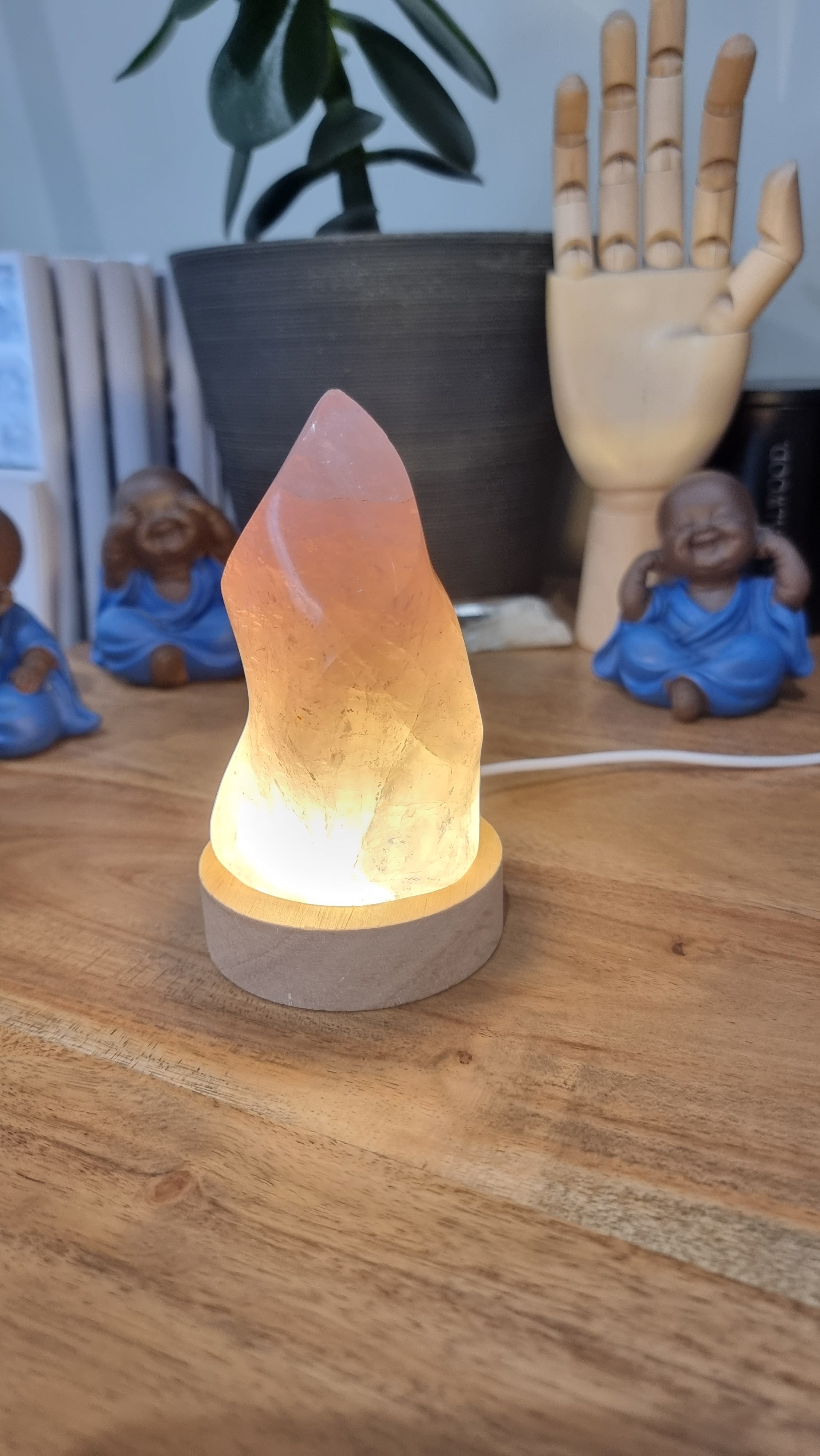 Rose Quartz Polished Flame with LED Light
