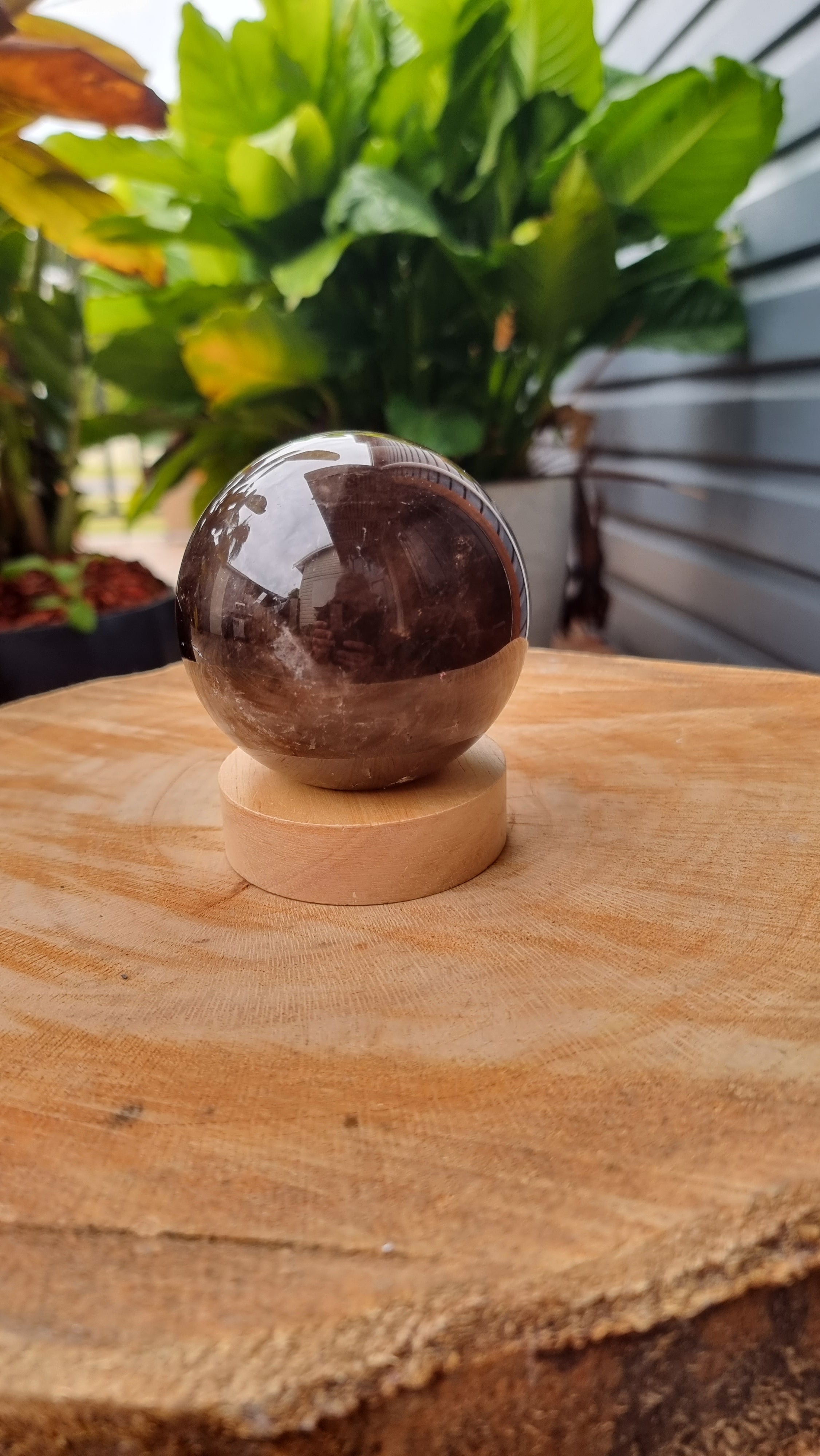 0.74kg Smokey Quartz Polished Sphere with LED Light - DK63